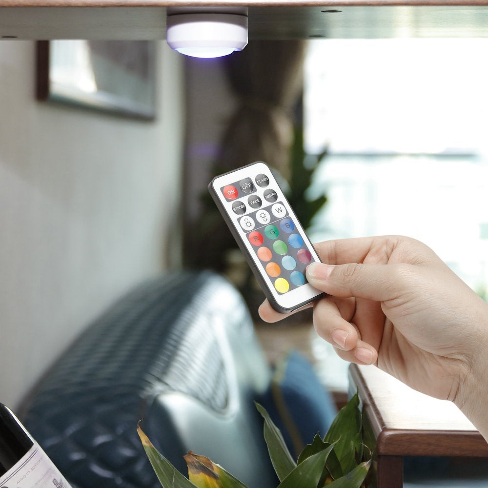 5-Pack Color Changing LED Puck Lights with Remote and Batteries
