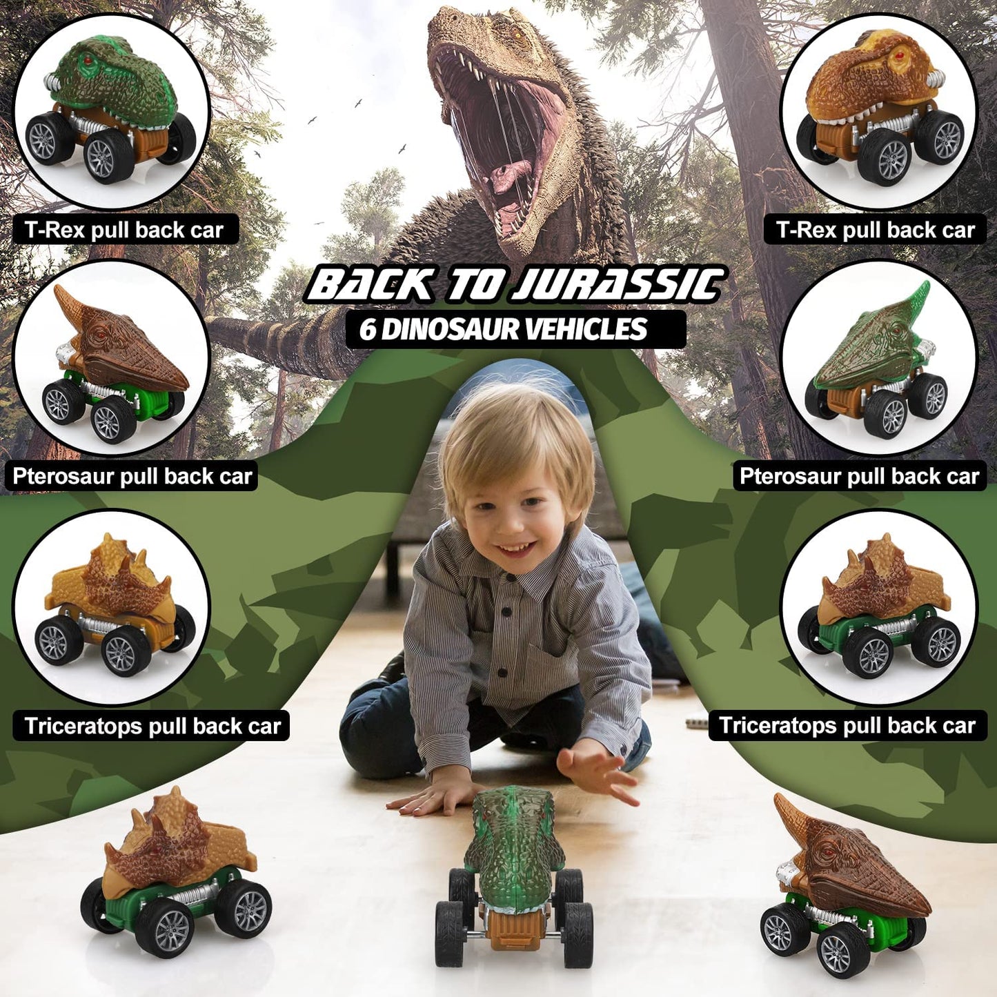 TOY Life Dinosaur Toys for Kids 3-7, Dinosaur Truck with 6 Pull Back Dinosaur Cars, 8 in 1 Dino Toys for Boys and Girls, Dinosaur Transport Truck with High Speed Launcher for Kids