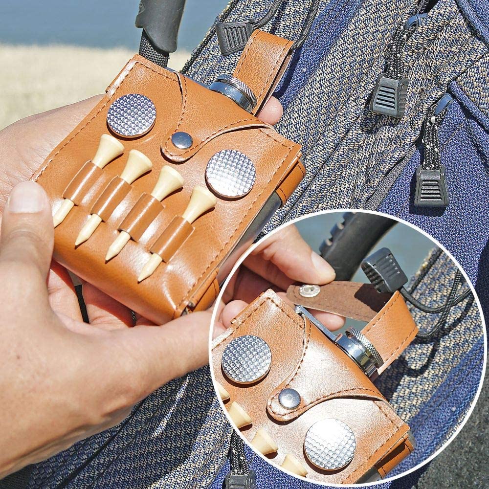 Fairly Odd Novelties ALL in ONE SET 6Oz Flask Spot Markers Hardwood Golf Tees Divot Tool Father'S Day Dad Gift, Brown