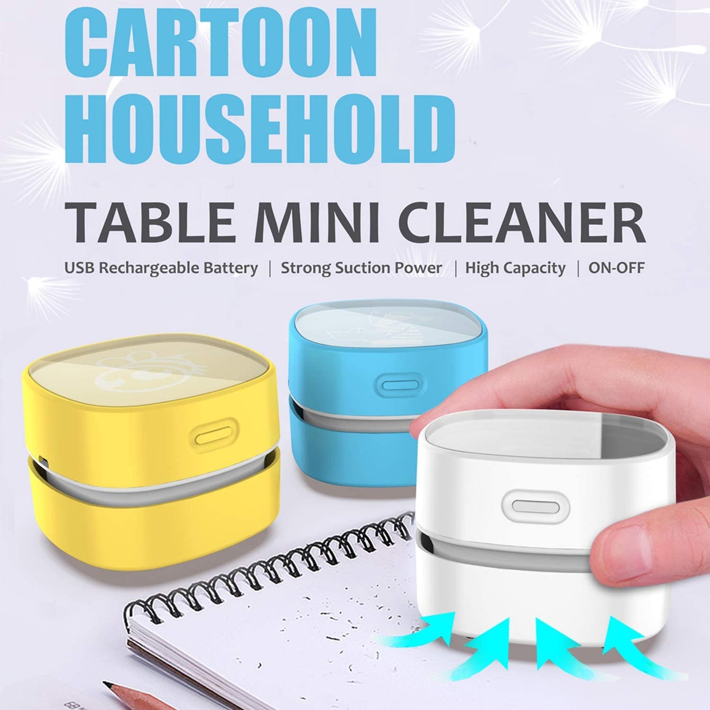 Desktop Vacuum Cleaner, Mini Table dust Sweeper Energy Saving,High Endurance up to 90 mins,Cordless&360º Rotatable Design for Keyboard/Home/School/Office(White)