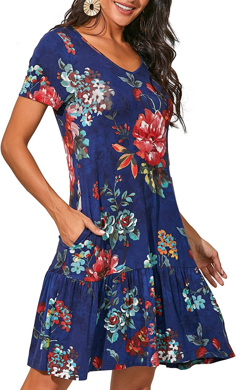 Summer Casual T-Shirt Dresses for Women Loose Fit Comfy Short Sleeves Women Dresses with Pockets Fall Dress