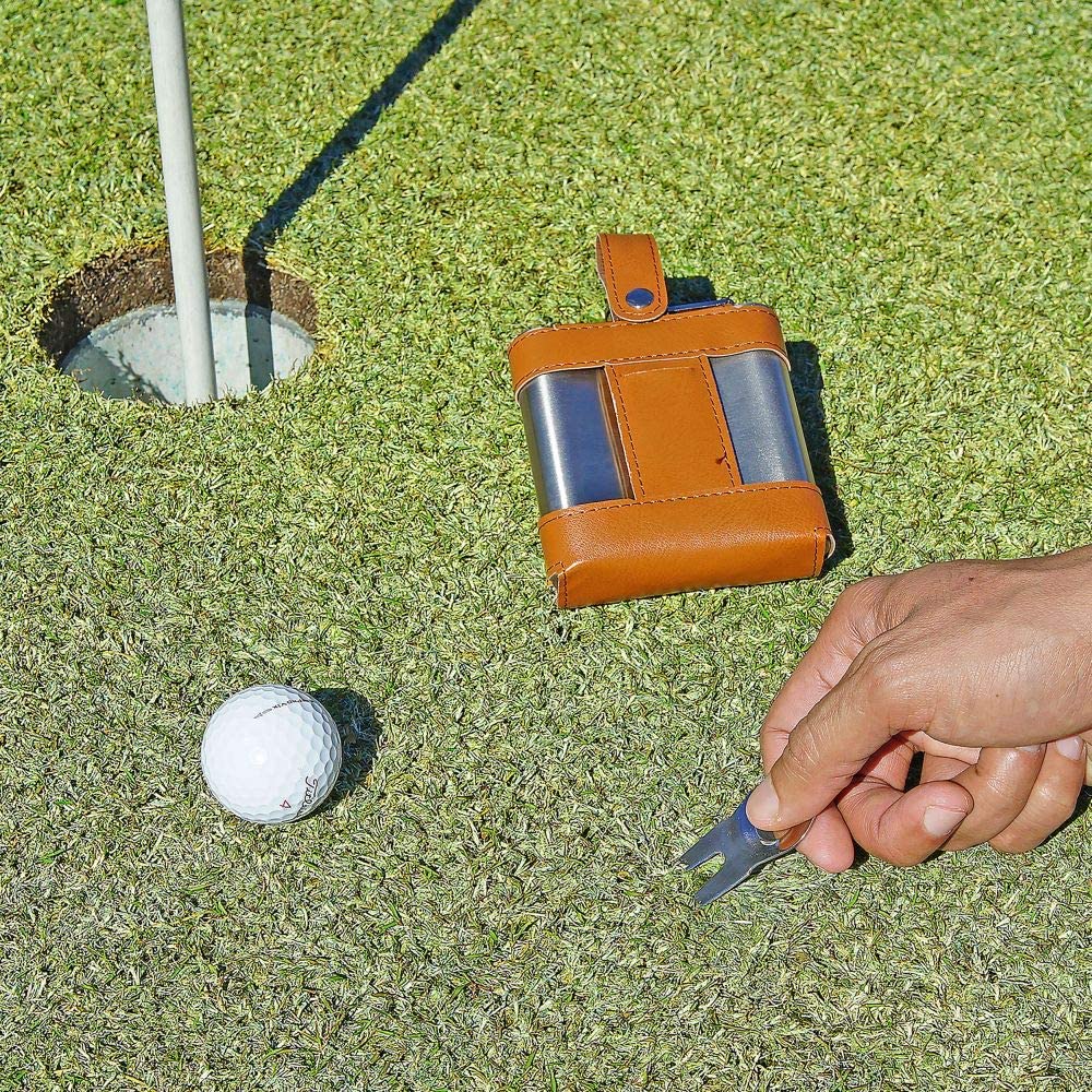 Fairly Odd Novelties ALL in ONE SET 6Oz Flask Spot Markers Hardwood Golf Tees Divot Tool Father'S Day Dad Gift, Brown