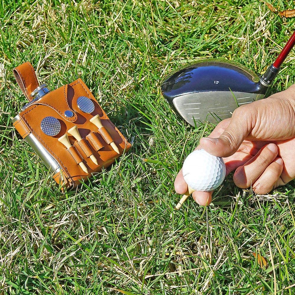 Fairly Odd Novelties ALL in ONE SET 6Oz Flask Spot Markers Hardwood Golf Tees Divot Tool Father'S Day Dad Gift, Brown