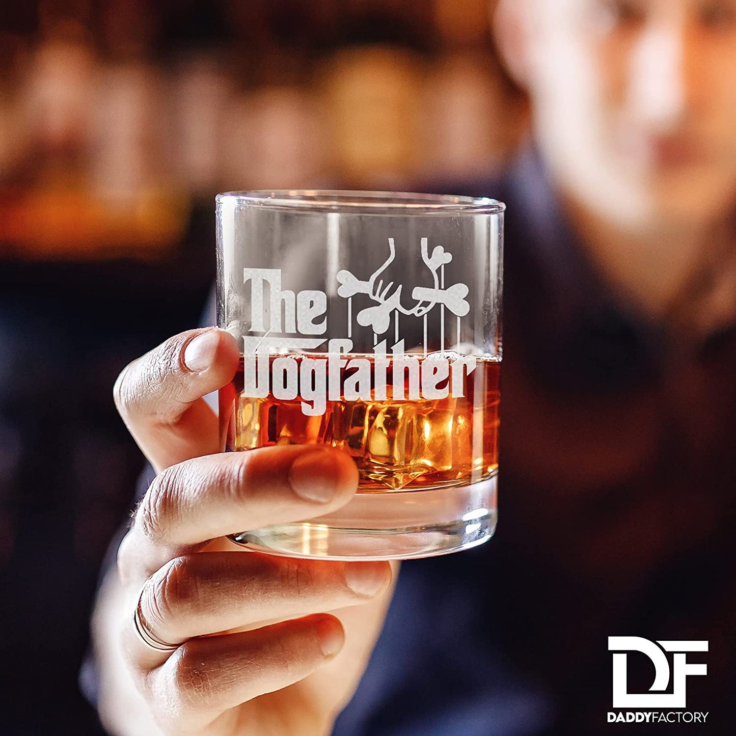 Dog Dad Gifts - the Dogfather - Etched 10.25 Whiskey Rocks Glass