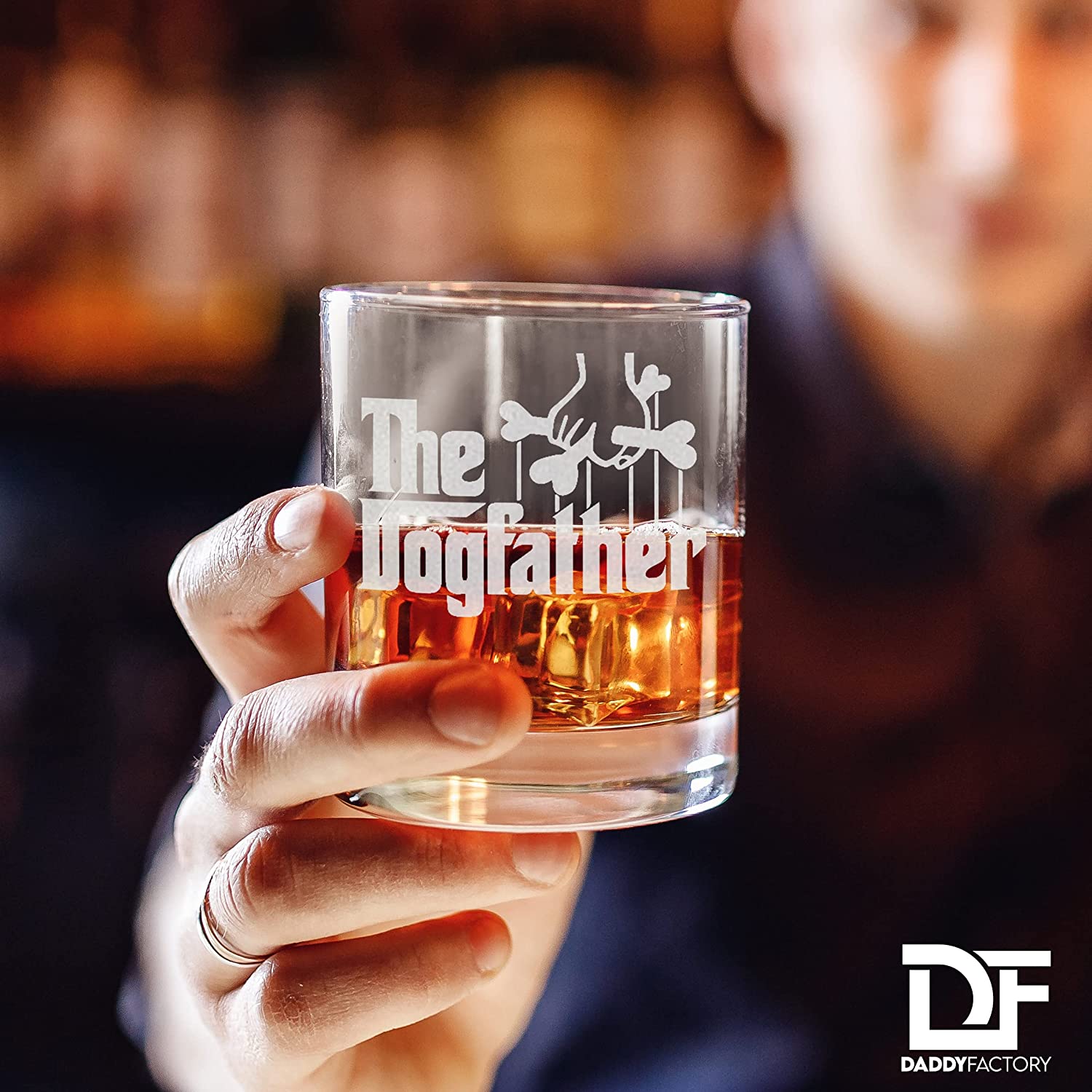 Dog Dad Gifts - the Dogfather - Etched 10.25 Whiskey Rocks Glass