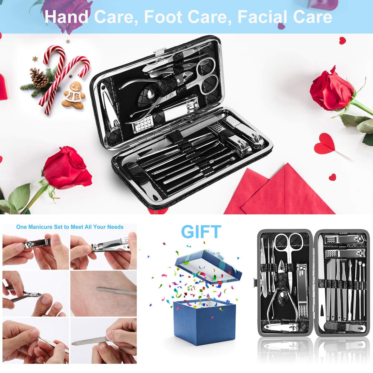 19 in 1 Manicure Det Kit,Manicure Set Professional,Nail Clipper Set,Pedicure Set Stainless Steel Nail Kit