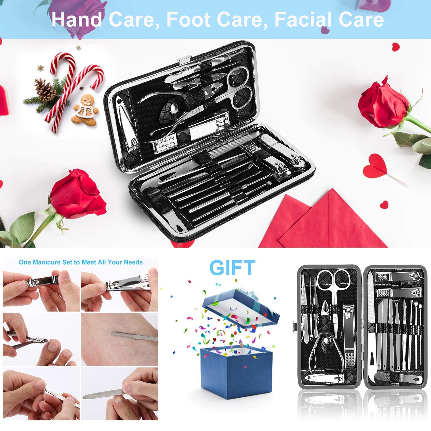 19 in 1 Manicure Det Kit,Manicure Set Professional,Nail Clipper Set,Pedicure Set Stainless Steel Nail Kit
