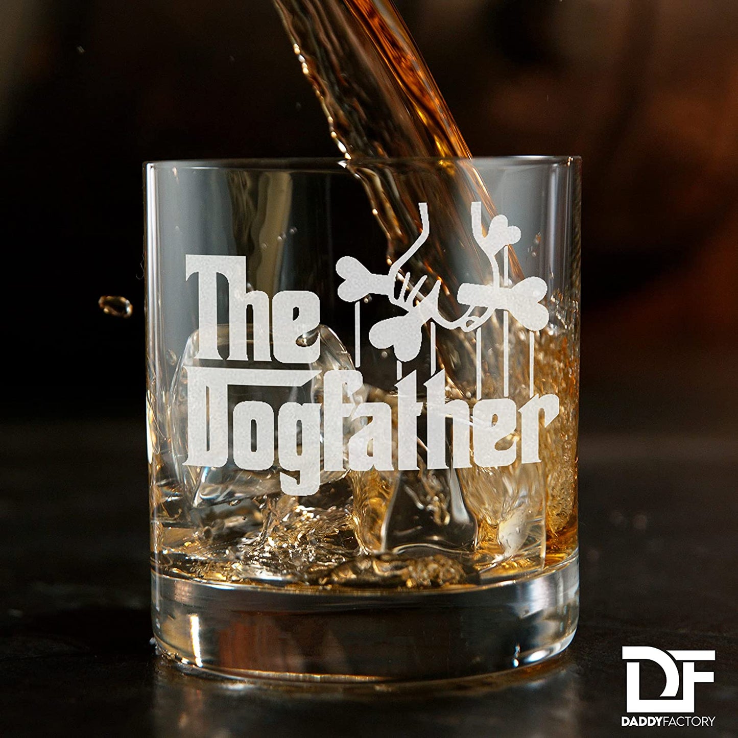 Dog Dad Gifts - the Dogfather - Etched 10.25 Whiskey Rocks Glass