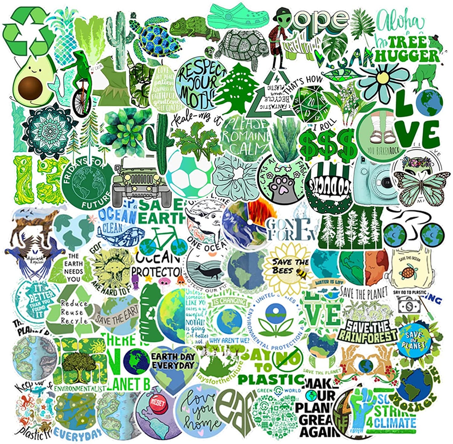 100 PCS Environmental Protection Stickers, Earth Day Stickers for Water Bottles, Stationery, Bicycles