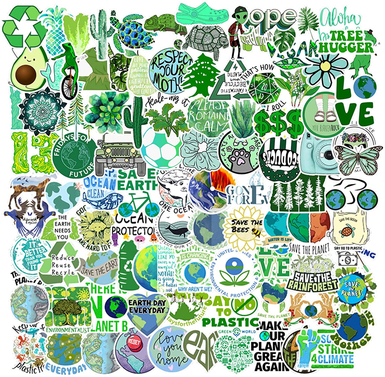 100 PCS Environmental Protection Stickers, Earth Day Stickers for Water Bottles, Stationery, Bicycles