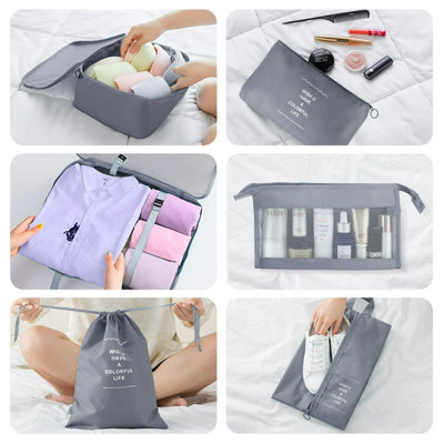 8Pcs Travel Cubes Set Foldable Suitcase Organizer Lightweight Luggage Storage Bag, Gray