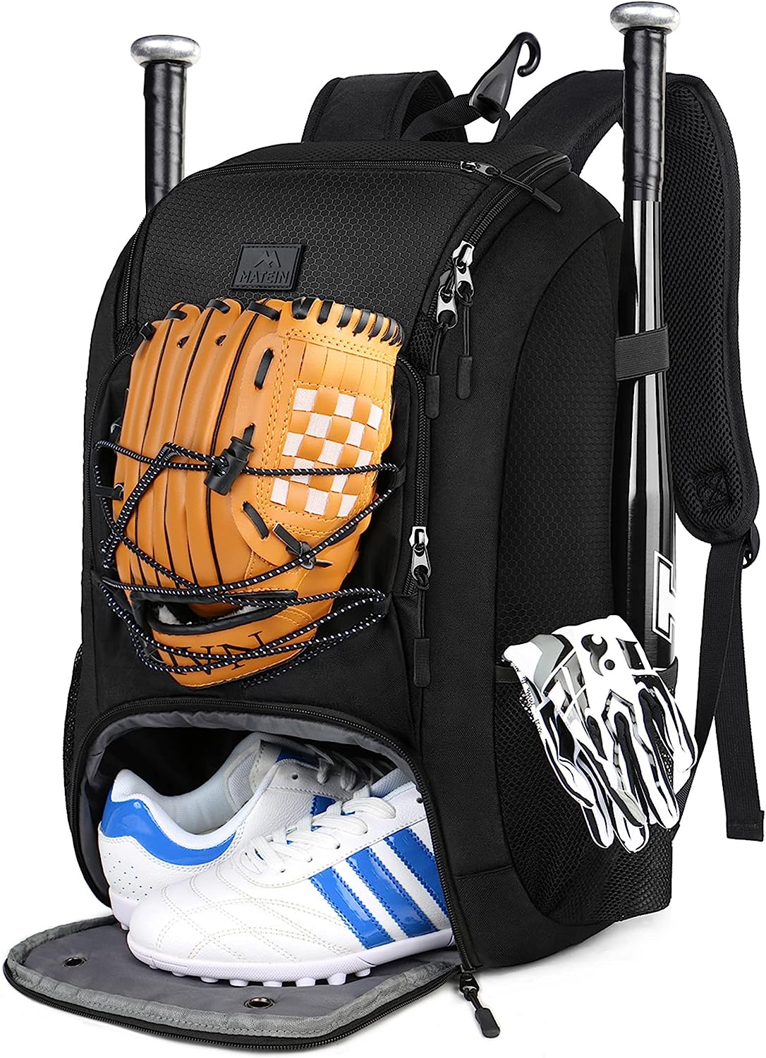 29L Baseball Backpack, Softball Bat Bag with Shoes Compartment Lightweight Baseball Bag with Fence Hook