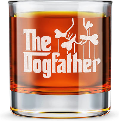 Dog Dad Gifts - the Dogfather - Etched 10.25 Whiskey Rocks Glass