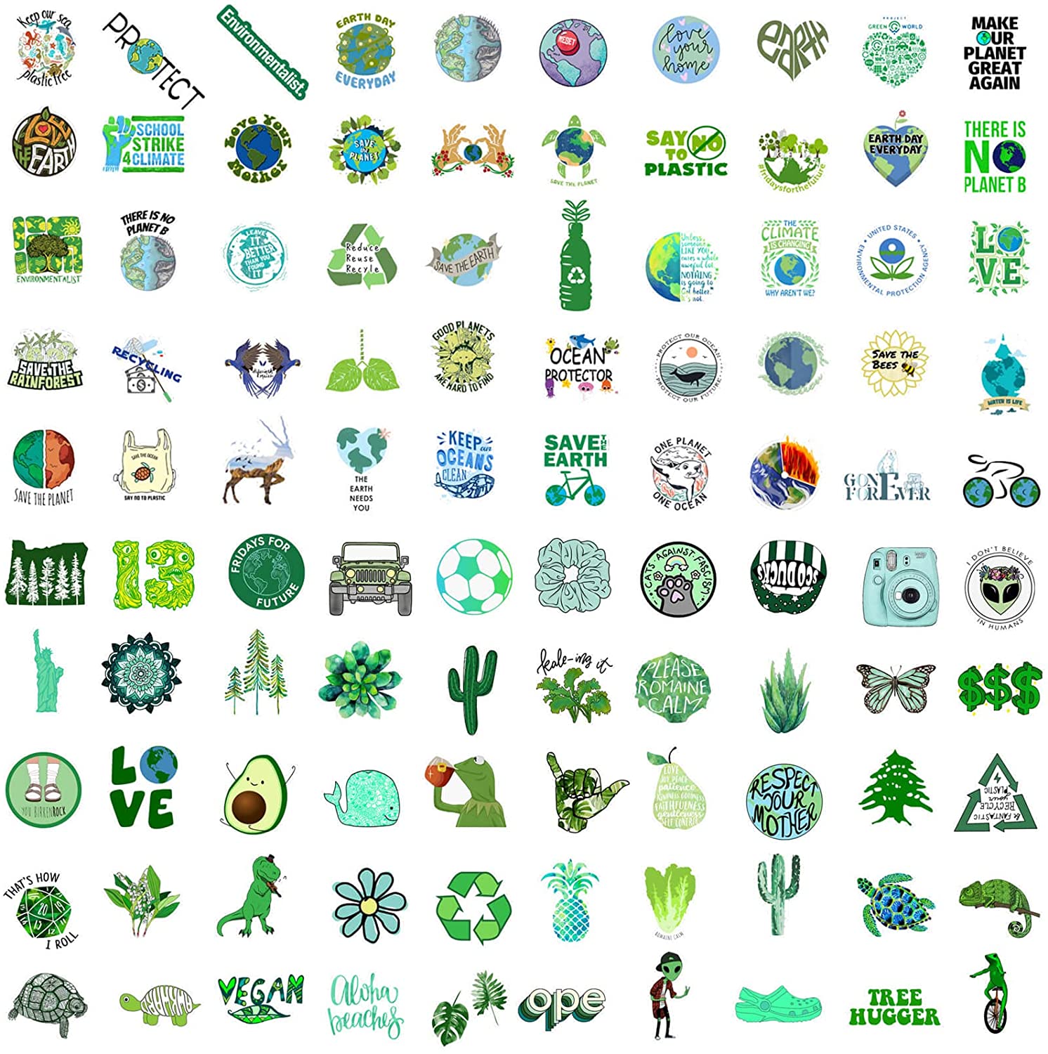100 PCS Environmental Protection Stickers, Earth Day Stickers for Water Bottles, Stationery, Bicycles