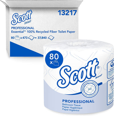 Scott Essential Professional 100% Recycled Fiber Bulk Toilet Paper, 2-PLY Standard Rolls, White, 80 Rolls