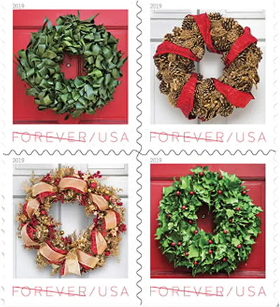 USPS Holiday Wreaths 2019 Forever Stamps - Booklet of 20 Postage Stamps