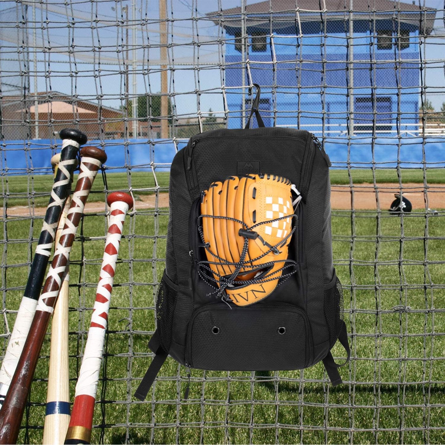 29L Baseball Backpack, Softball Bat Bag with Shoes Compartment Lightweight Baseball Bag with Fence Hook