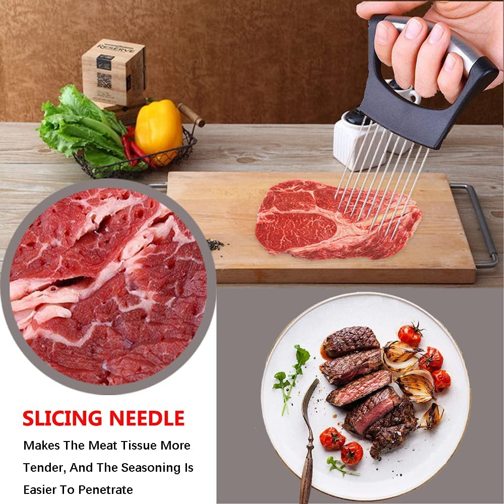 Food Slice Assistant, Onion Holder Slicer, Stainless Steel Fork Slicing, Vegetable Holder Tomato Slicer Helper, Food Choppers Slice Assistant, Kitchen Cutting Gadget