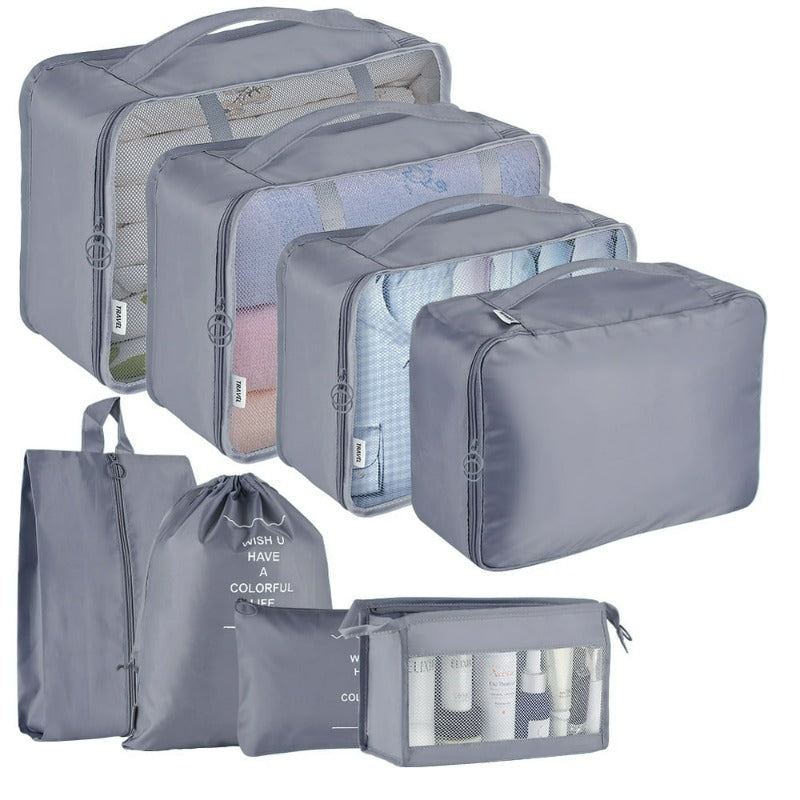 8Pcs Travel Cubes Set Foldable Suitcase Organizer Lightweight Luggage Storage Bag, Gray