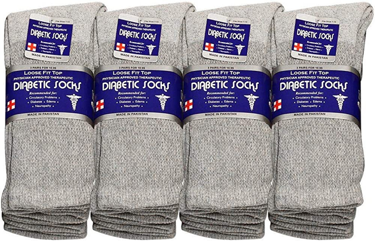 Physicians Approved Diabetic Socks Crew Unisex 3, 6 or 12-Pack