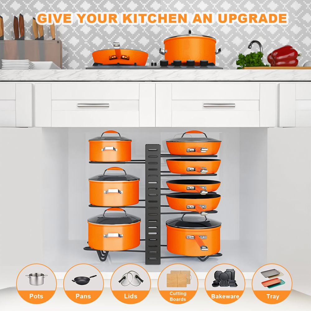 Pot Rack Organizers 8 Tiers Pots and Pans Organizer Kitchen Cabinet Storage Metal Holders