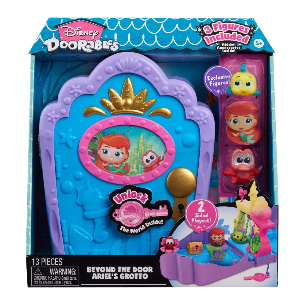 Disney Doorables beyond the Door Ariel’S Grotto Playset, Includes 3 Exclusive Disney the Little Mermaid Figures, 8 Accessories, and 1 Key, Kids Toys for Ages 5 Up