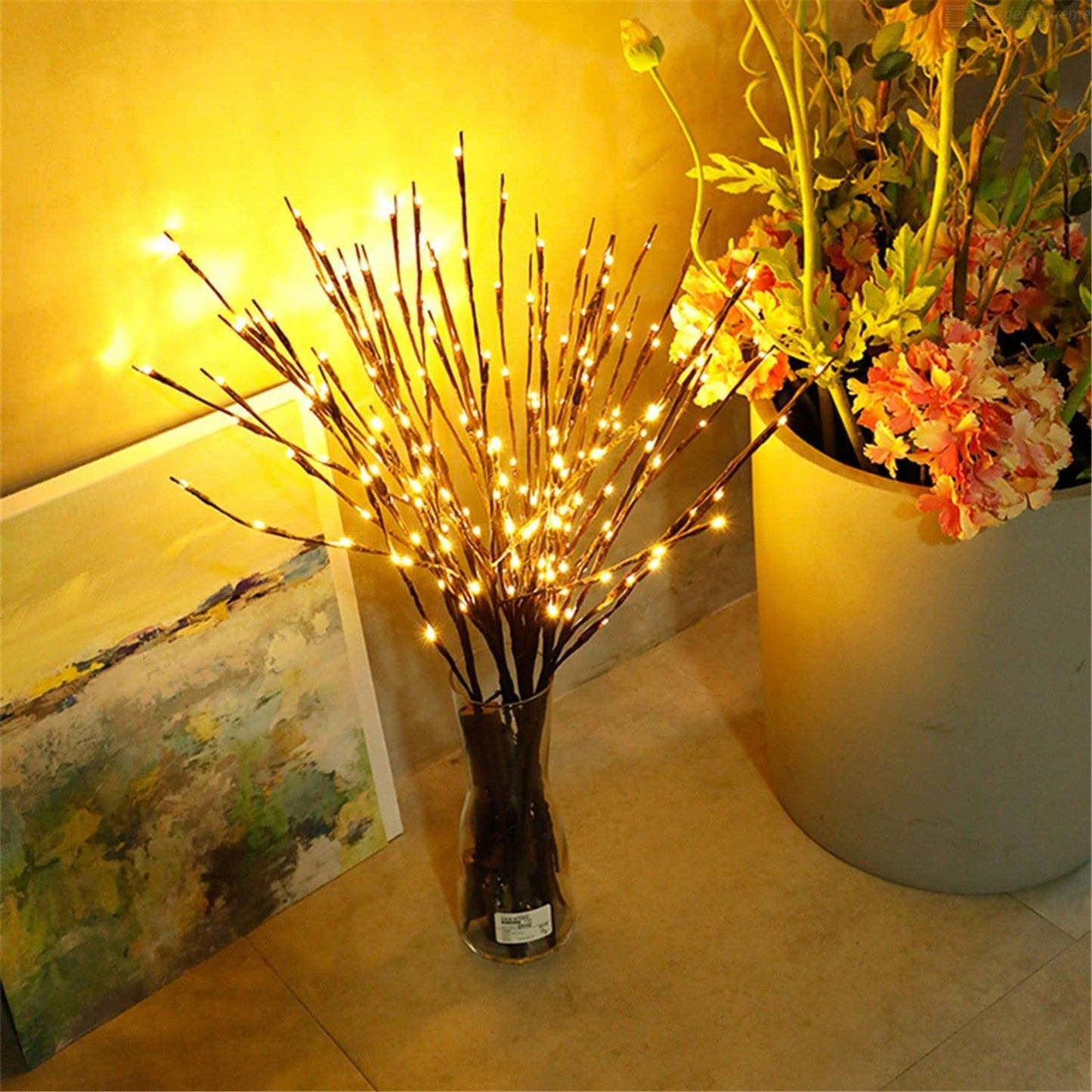 2 Pack Led Branch Light Battery Operated Lighted Branch Vase Filler Willow Tree Artificial Little Twig Power Brown 30 Inch 20 LED for Home Romantic Decoration