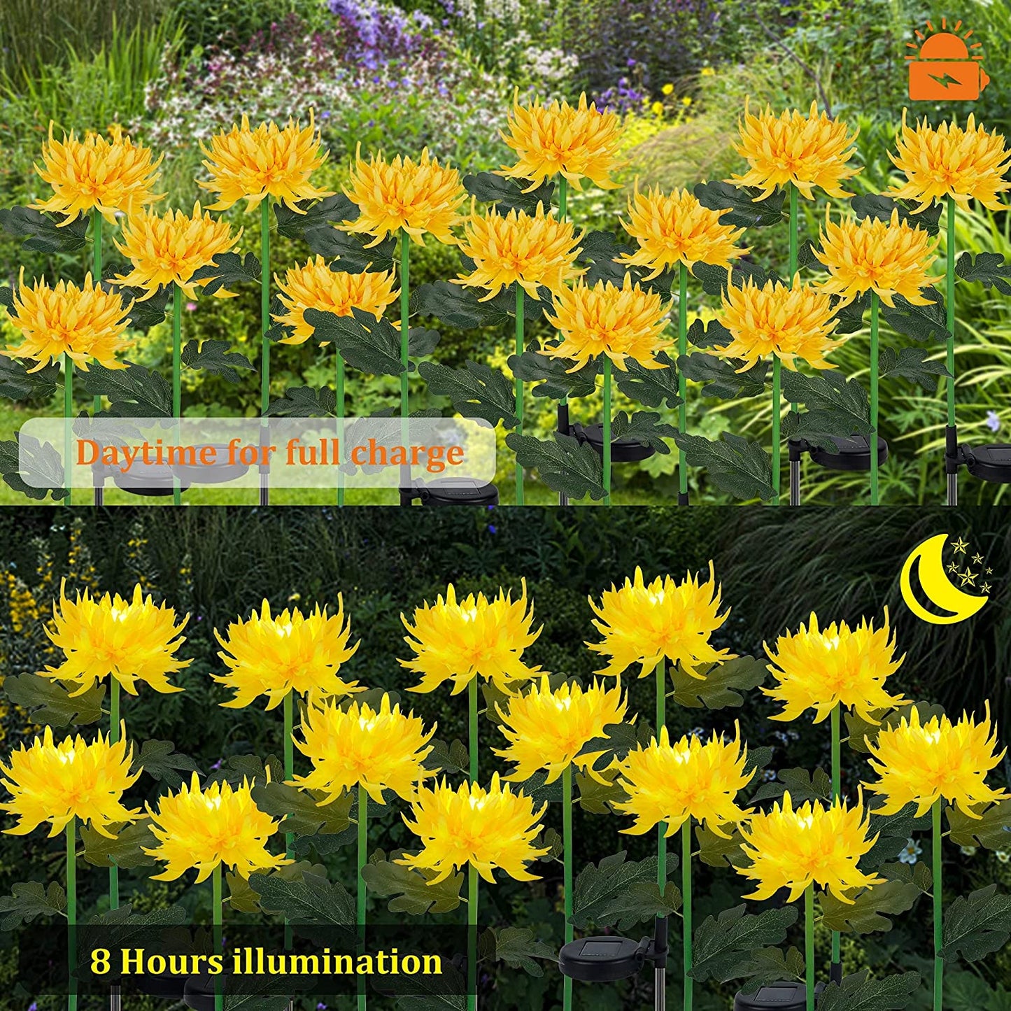 2 Pack Solar Garden Stake Lights, Outdoor Chrysanthemum Lights, LED Solar Powered Lights for Patio Lawn Garden Yard Pathway Decoration, Yellow