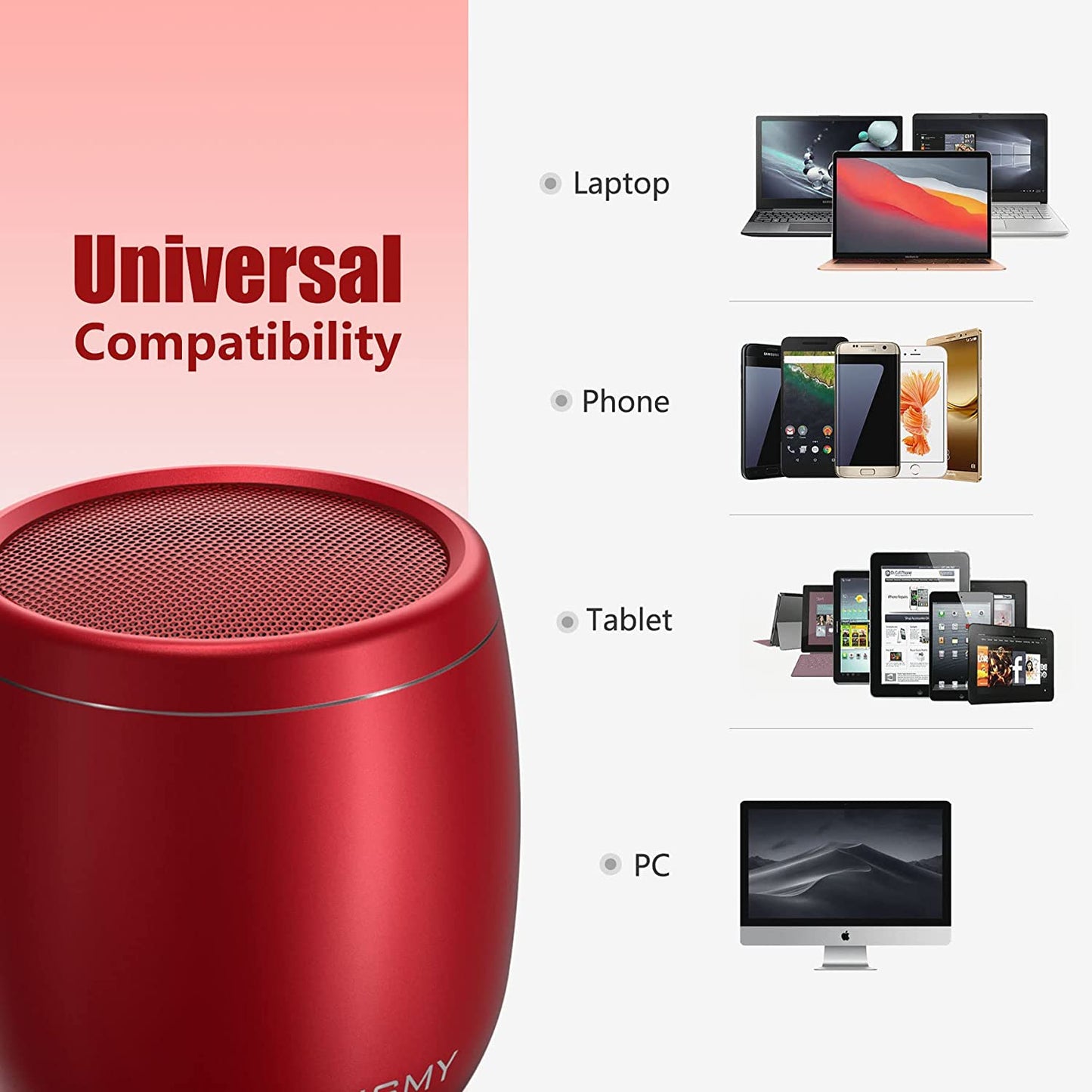 Small Bluetooth Speaker, Mini Portable Wireless Speaker, Punchy Bass Rich Audio Stereo Pairing, Handheld Pocket Size 10H Playtime Built in Mic for Hiking Biking Gift Laptop Tablet (Red)