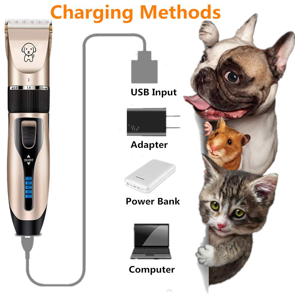 Professional USB Dog Clippers Low Noise Rechargeable Pet Trimmers Cordless Pet Grooming Kit Electric Pet Hair Clippers Dog Shavers with LED Display Nail Kits Replacement Blade
