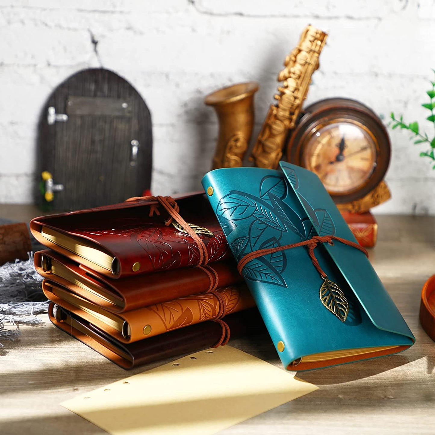 5 Pack Leather Journal Notebook Travel 7 x 5 Refillable