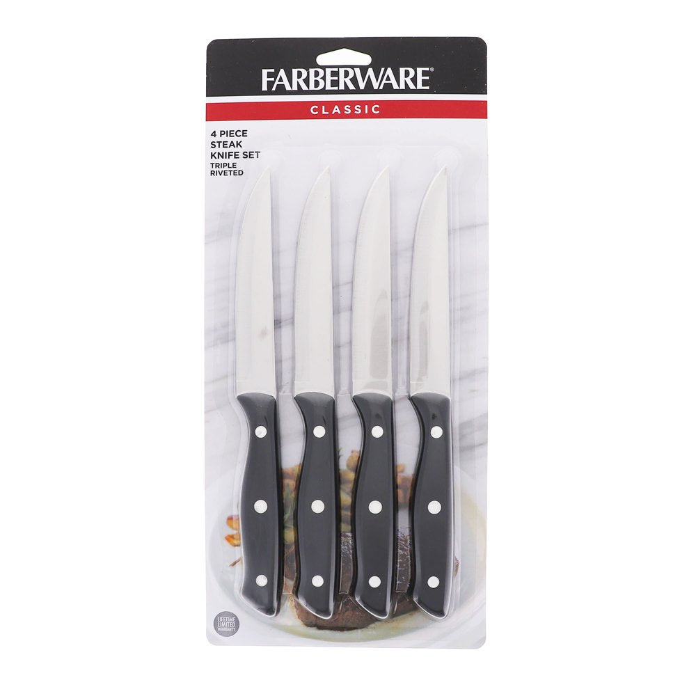 Farberware Classic Set of 4 4.5-Inch Full Tang Triple Riveted Steak Knife with Black Handle