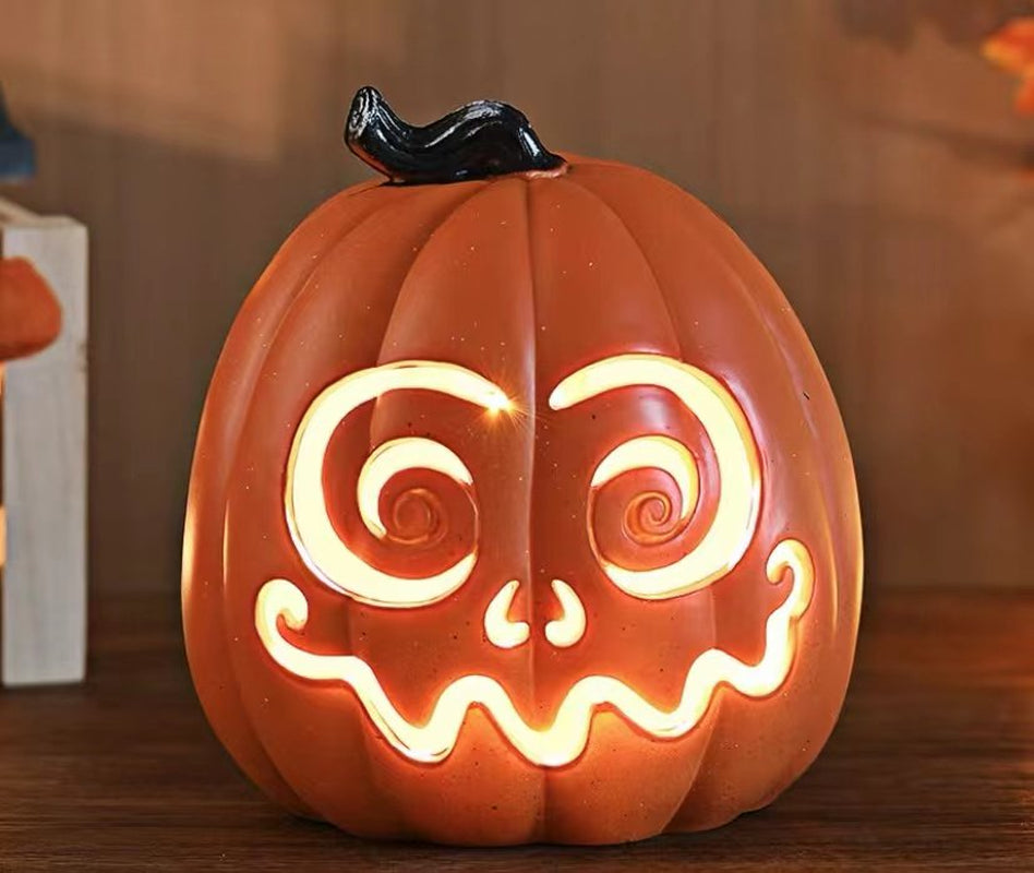 Halloween Decoration Clearance! Halloween LED Light up Pumpkins Fall Decorations, 9.44" X 7.87" Resin Waterproof Jack O Latern Lamp, Home Table Top Porch Props Decor for Yard Garden Bar Indoor Outdoor