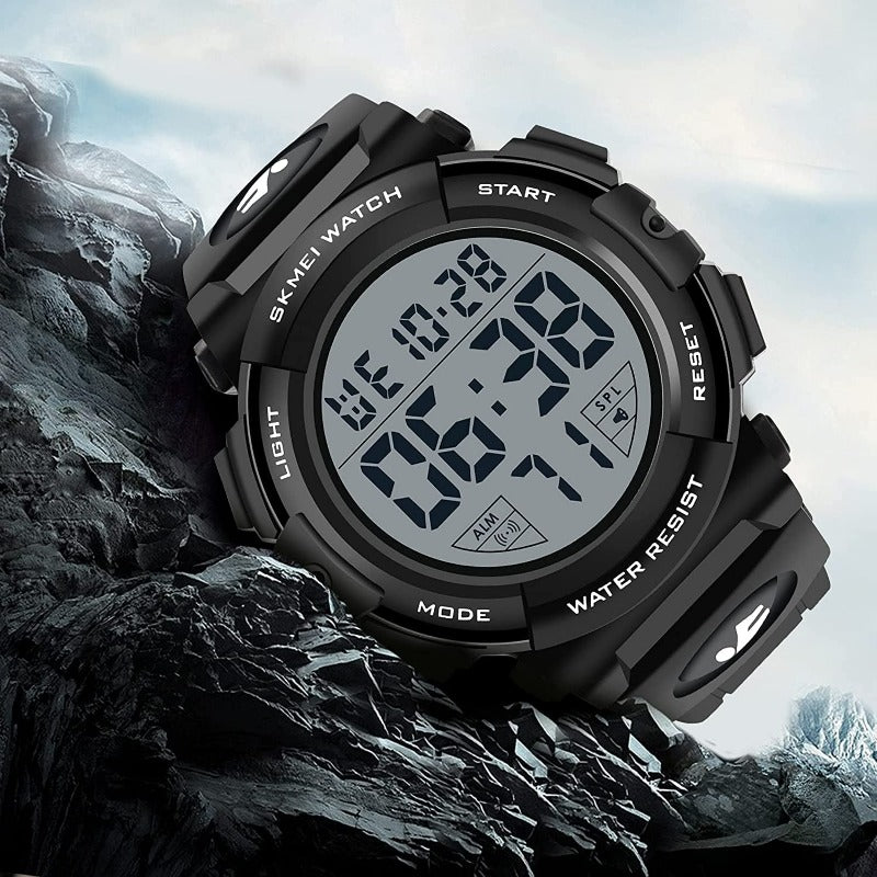 Men's Sports Watches Military Classic Stopwatch Large Dial Electronic LED Backlight Wristwatch 50M Waterproof Digital Watch for Mens with Large Number