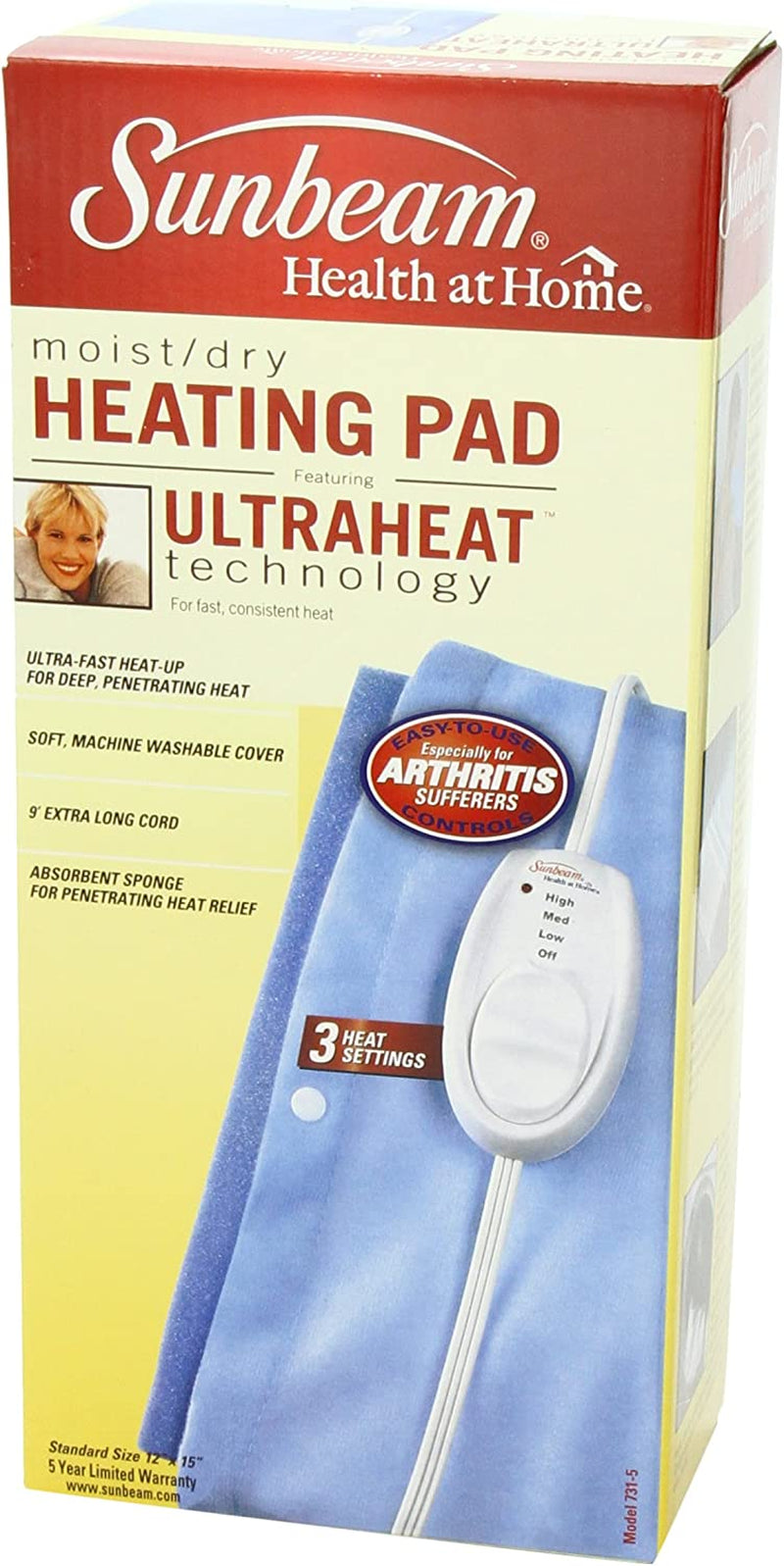 Sunbeam Heating Pad for Back, Neck, and Shoulder Pain Relief with Sponge for Moist Heating Option