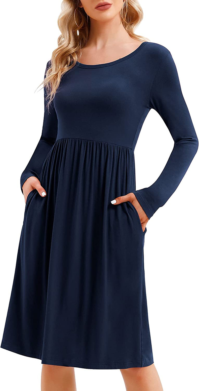Summer Casual T-Shirt Dresses for Women Loose Fit Comfy Short Sleeves Women Dresses with Pockets Fall Dress