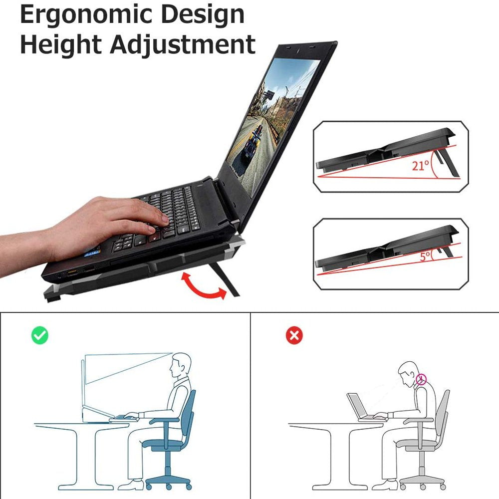 15.6"-17.3" Laptop Cooling Pad with 6 Quiet Fans 2 USB Port