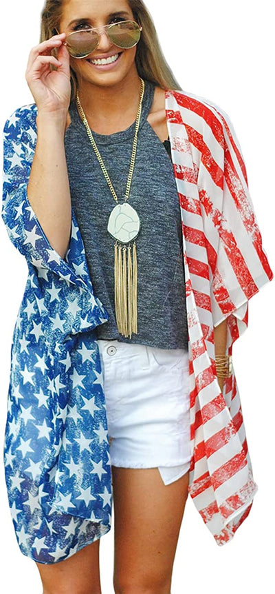 Women's American Flag Kimono Cardigan Lightweight