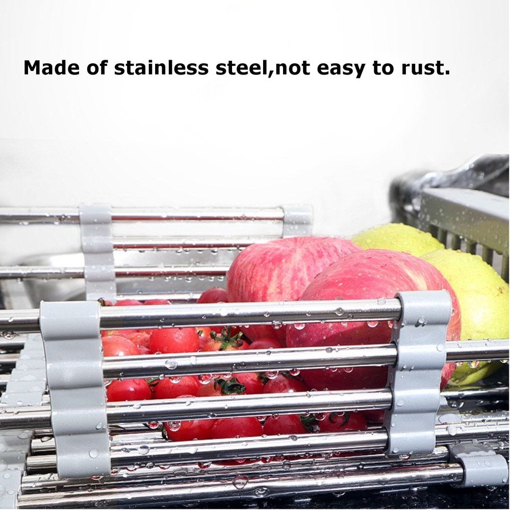 Expandable Dish Drying Rack over the Sink Dish Basket Drainer with Telescopic Arms Functional Kitchen Sink Organizer for Vegetable (8"-17") X 3.6" X 9"