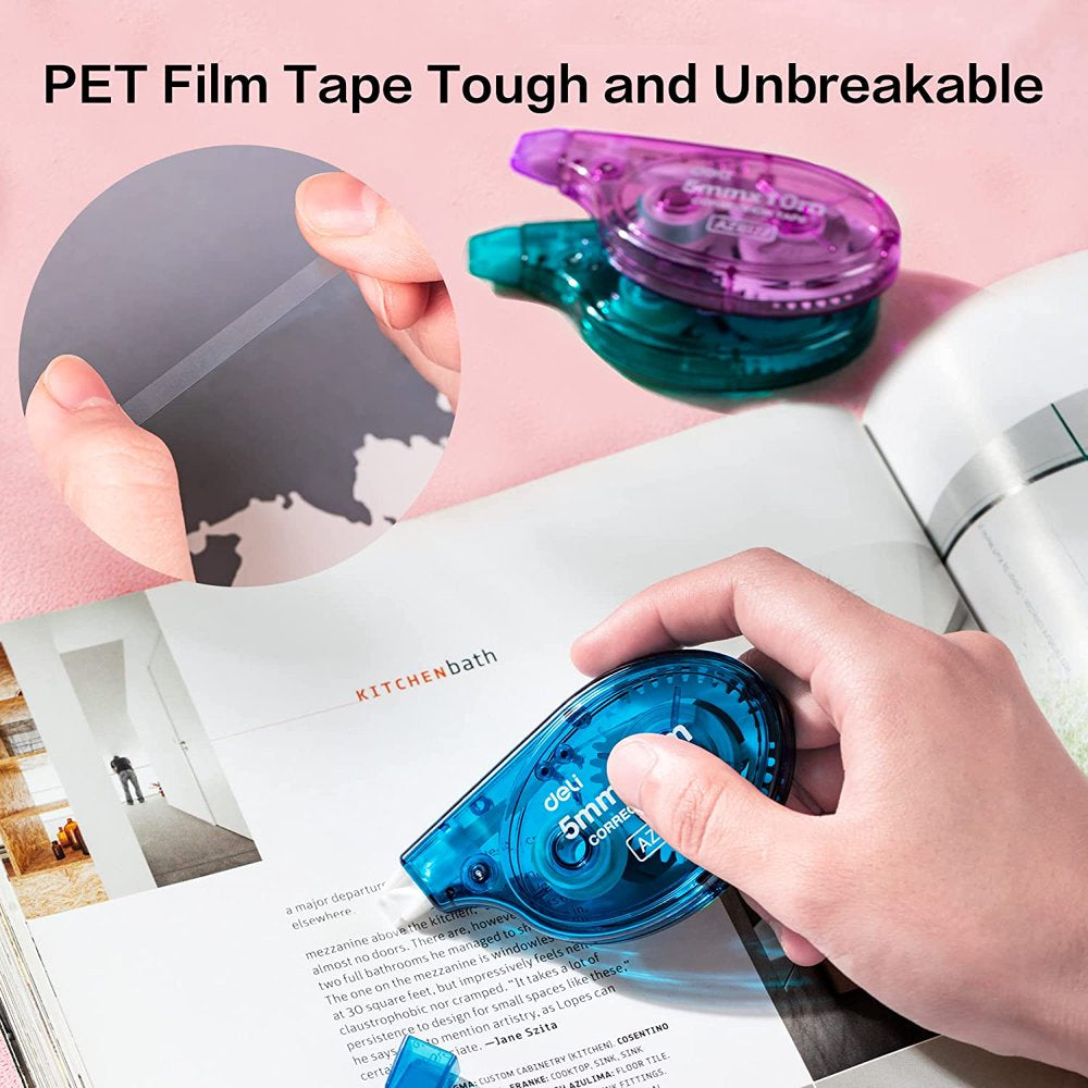 Deli Correction Tape, White Out Correction Tapes, Tape Eraser for Note Taking, Marking, Crafting, Bullet Journal, Scrapbooking, 1/5In X 39.3Ft, 10-Count