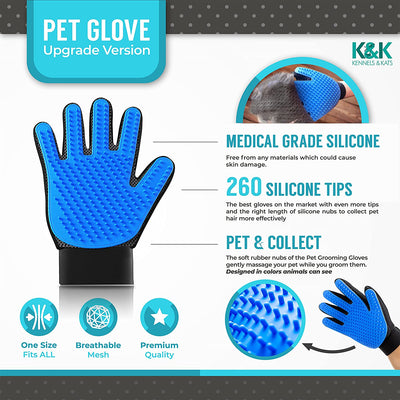 Grooming Glove | Deshedding Glove for Easy, Mess-Free Grooming | Grooming Mitt for Dogs, Cats, Rabbits & Horses with Long/Short/Curly Hair | Pet Hair Gloves for Pet Hair Removal