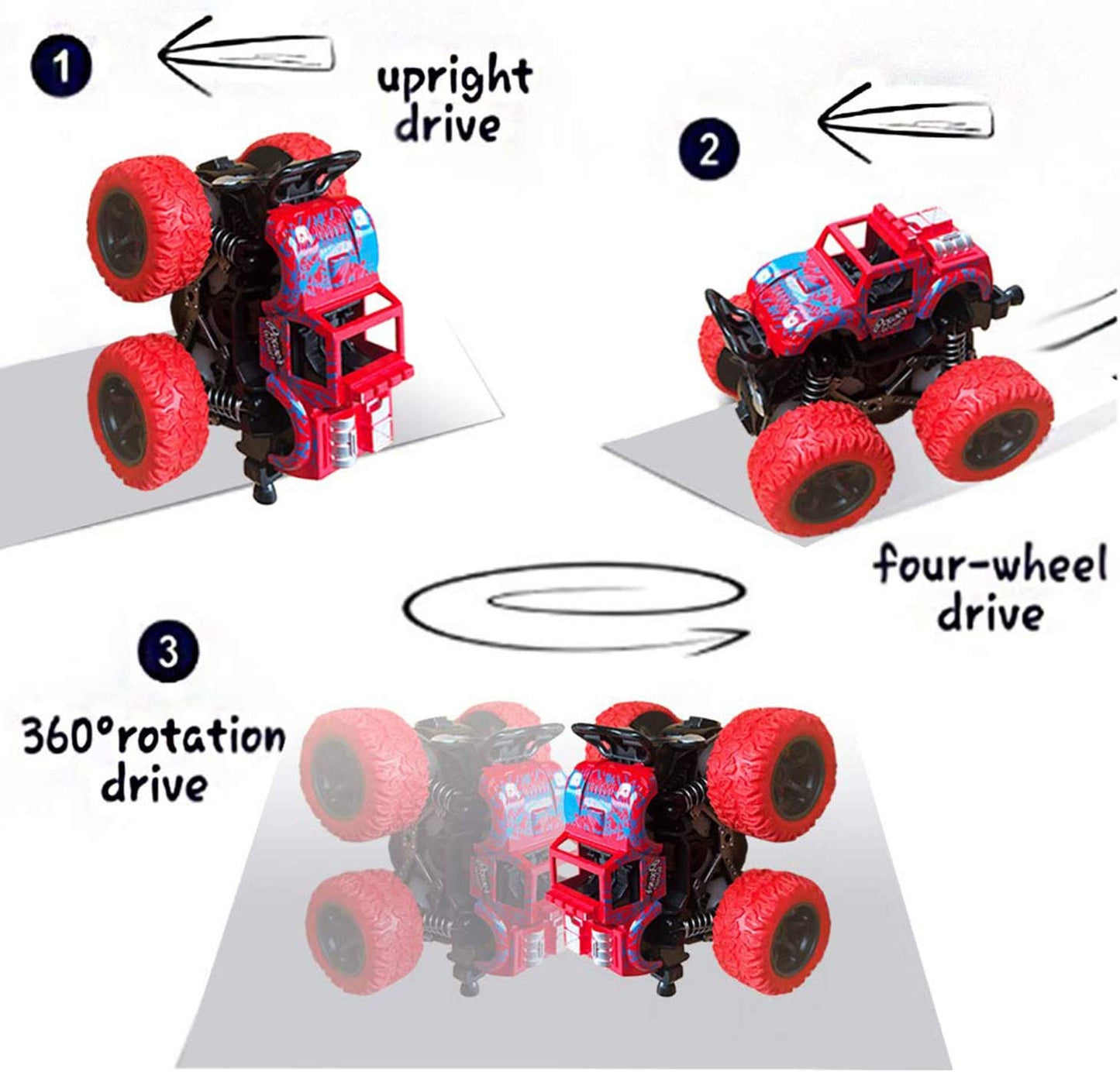 4 Pack Monster Truck Toys for Boys and Girls, Inertia Car Educational Toy Cars, Friction Powered Push and Go Toy Cars, Christmas Gift Birthday Party Supplies for Toddlers Kids (4 Color)