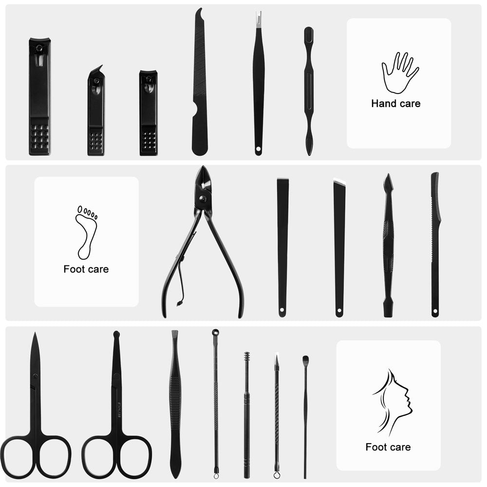 18 in 1 Stainless Steel Professional Grooming Pedicure Kit Nail Care Tools with Travel Case