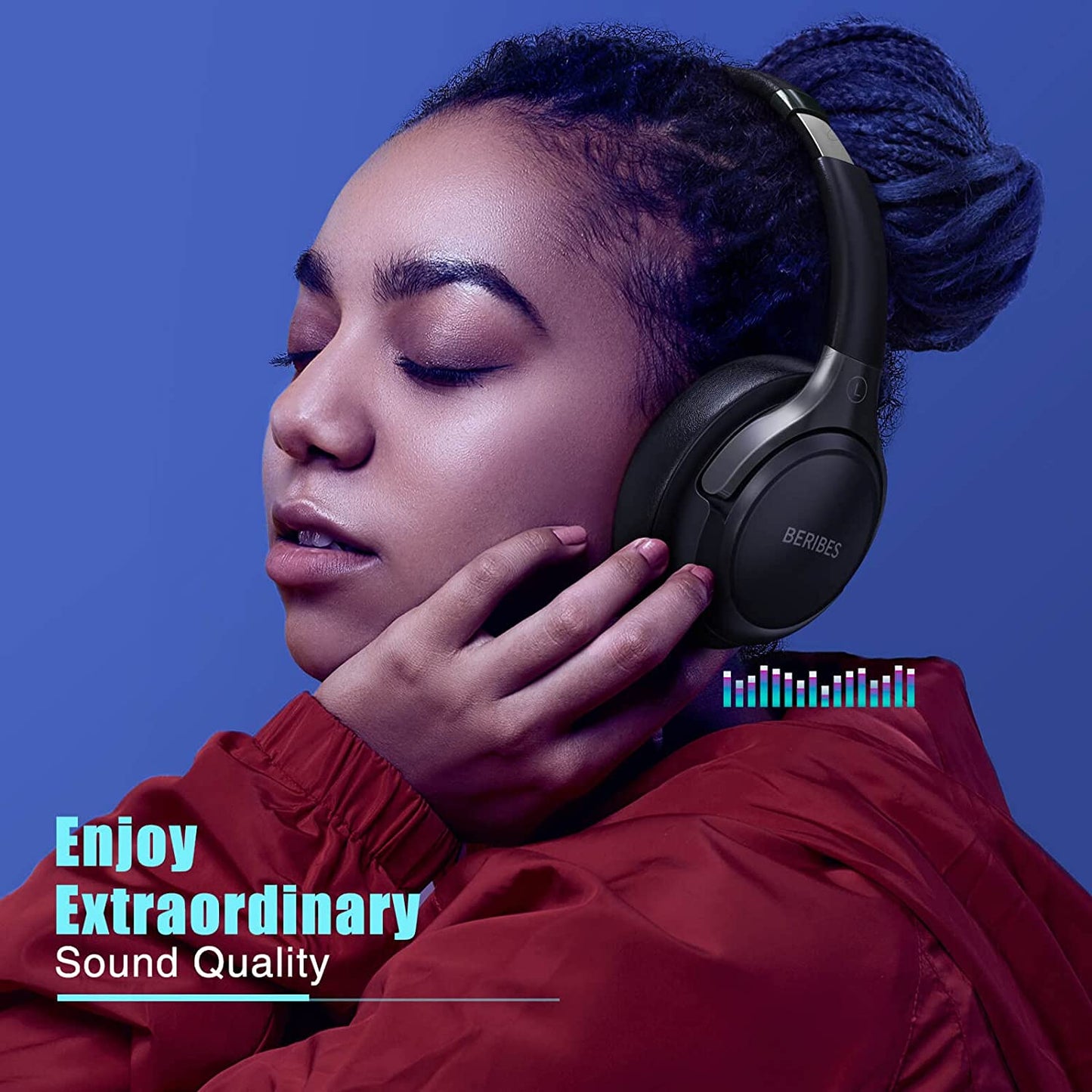 Bluetooth Headphones over Ear, 65H Playtime and 3 EQ Music Modes Wireless Headphones with Microphone, Hifi Stereo Foldable Lightweight Headset, Deep Bass for Home Office Cellphone PC TV