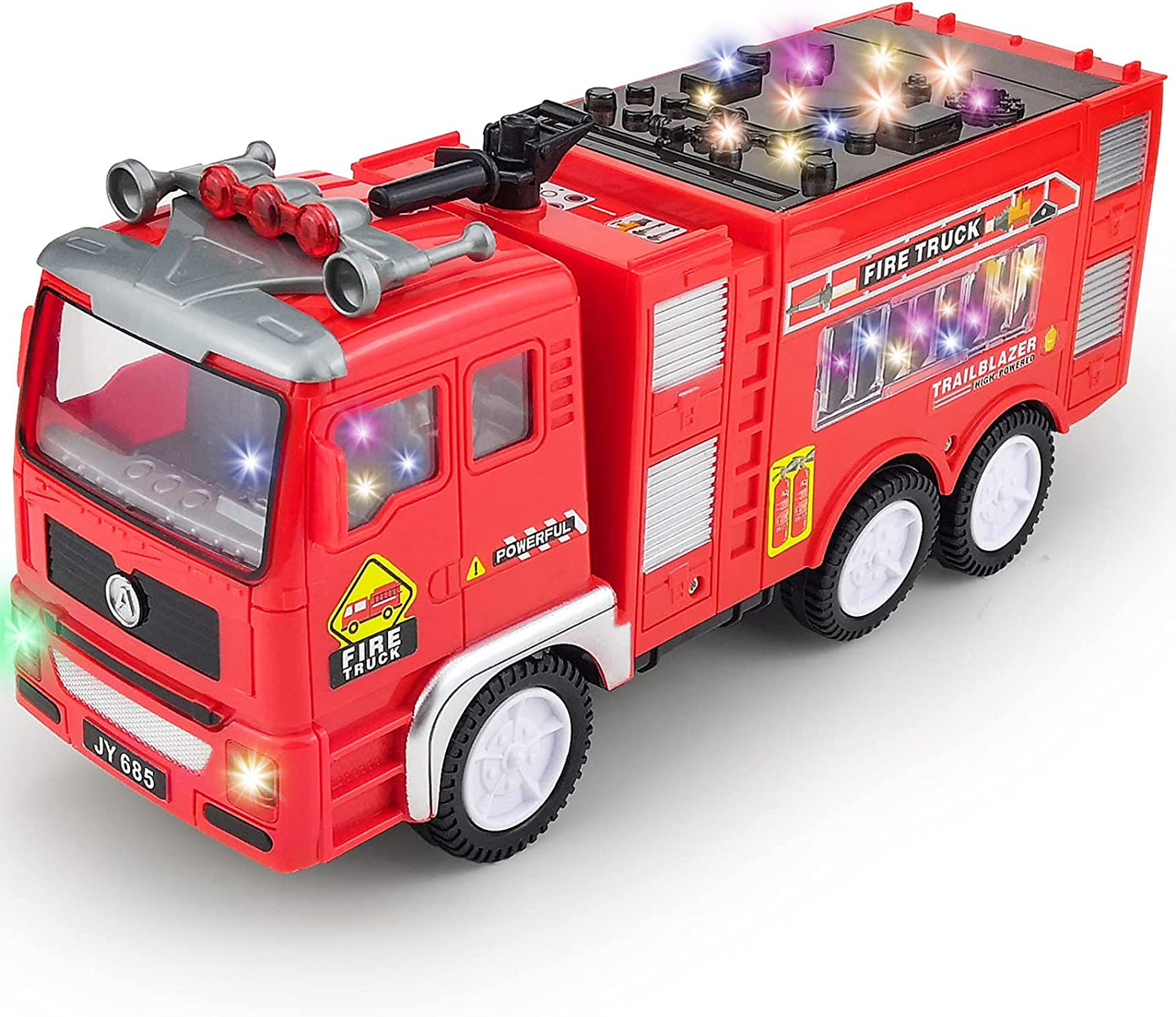 4D Lights up Trucks Toys for 3 4 5 6 Year Old Boys Girls,Toddler Toys Electric Fire Truck with Bright Flashing Lights and Sounds,Bump&Go Car Toy for Imaginative Play(Fire Truck)