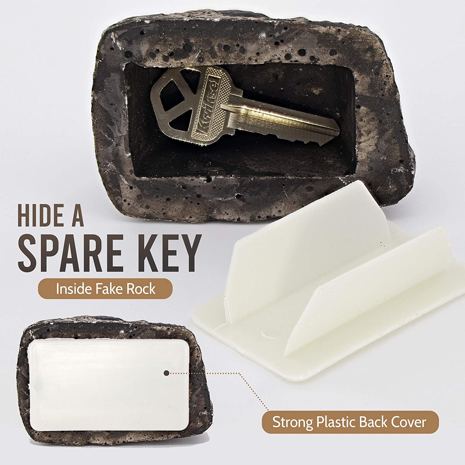 2Pc Hide-a-Spare-Key Fake Rock - Looks & Feels Like Real Stone - Safe for Outdoor Garden or Yard, Geocaching