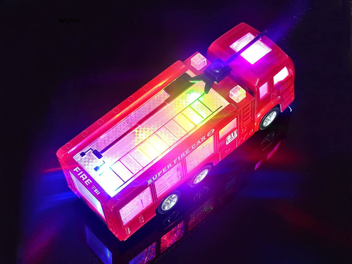 Wolvol Electric Fire Truck Toy with Stunning 3D Lights and Sirens, Goes around and Changes Directions on Contact - Great Gift Toys for Kids