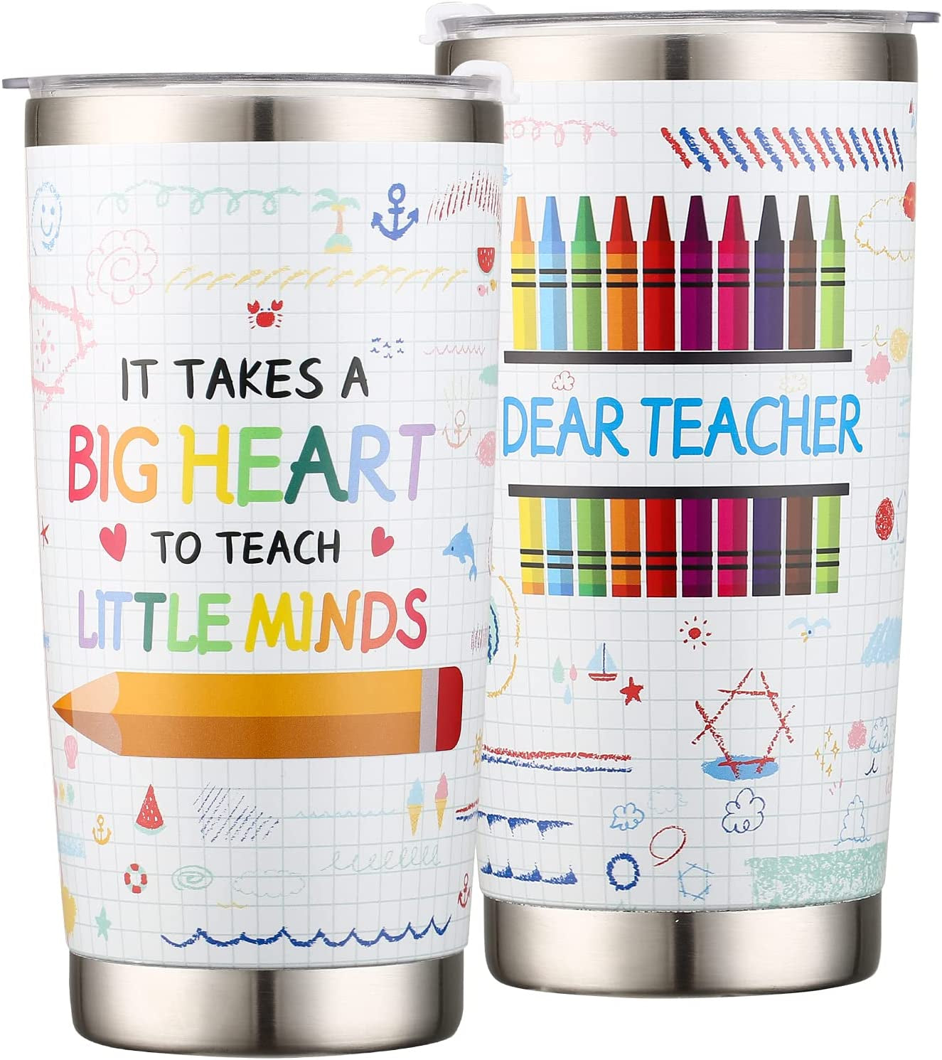 Teacher Gifts for Women Men -Teacher Tumbler Gifts - End Of Year Teacher Gifts - Teacher Gifts From Student-Big Heart To Shape Little Minds - 20oz Teacher Tumbler Cup