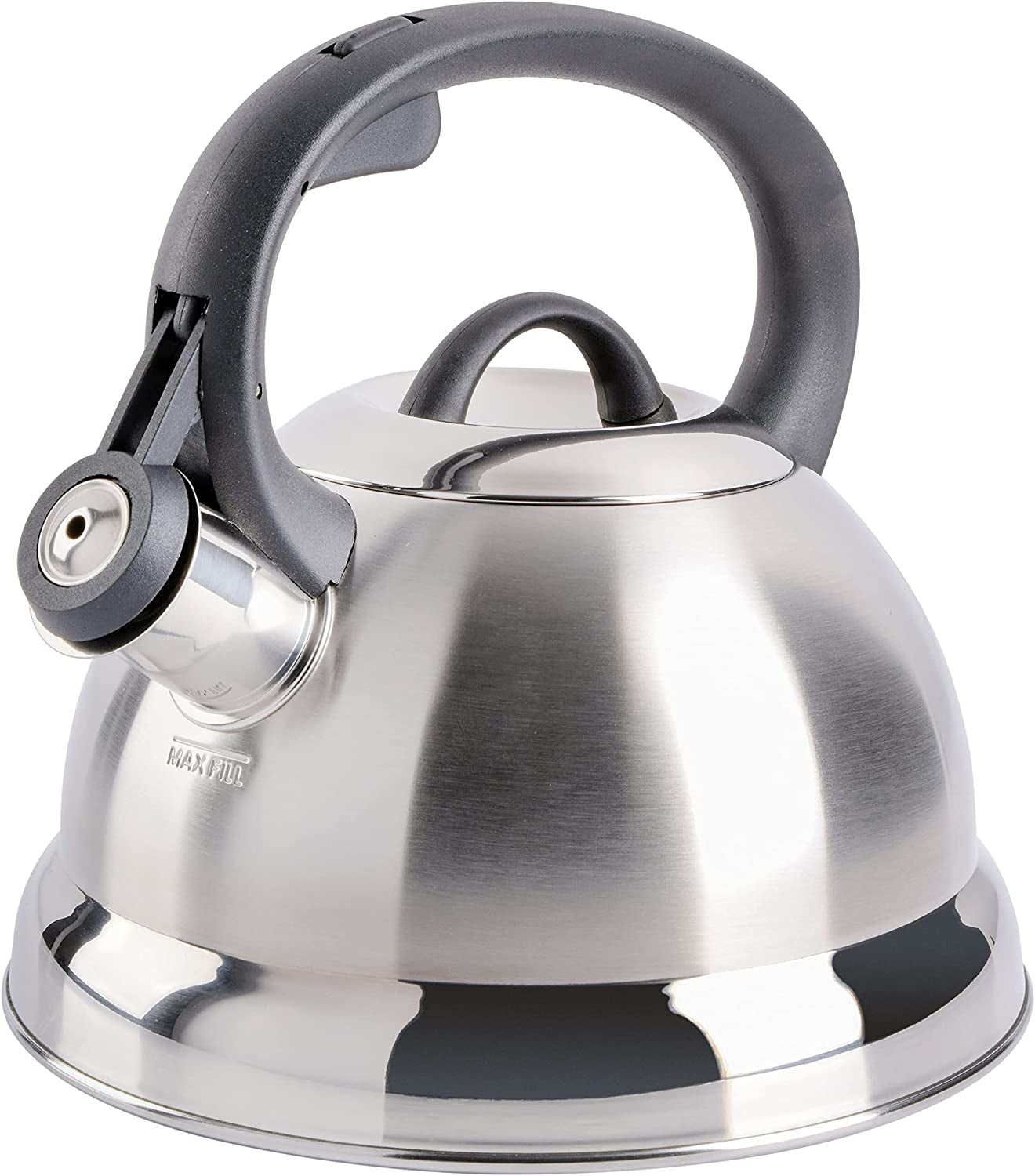 Mr. Coffee Twining 2.1 Quart Pumpkin Shaped Stainless Steel Whistling Tea Kettle, Metallic Red