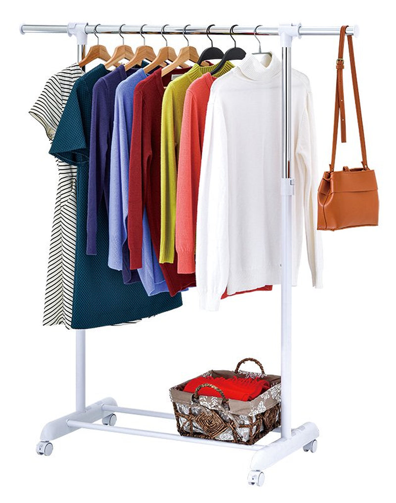 Adjustable Rolling Garment Rack Metal Chrome, White